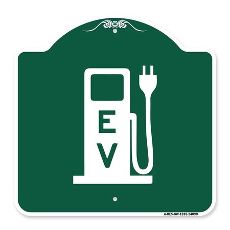 SIGNMISSION Ev Electric Vehicle Charging Station, Green & White Aluminum Sign, 18" x 18", GW-1818-24090 A-DES-GW-1818-24090